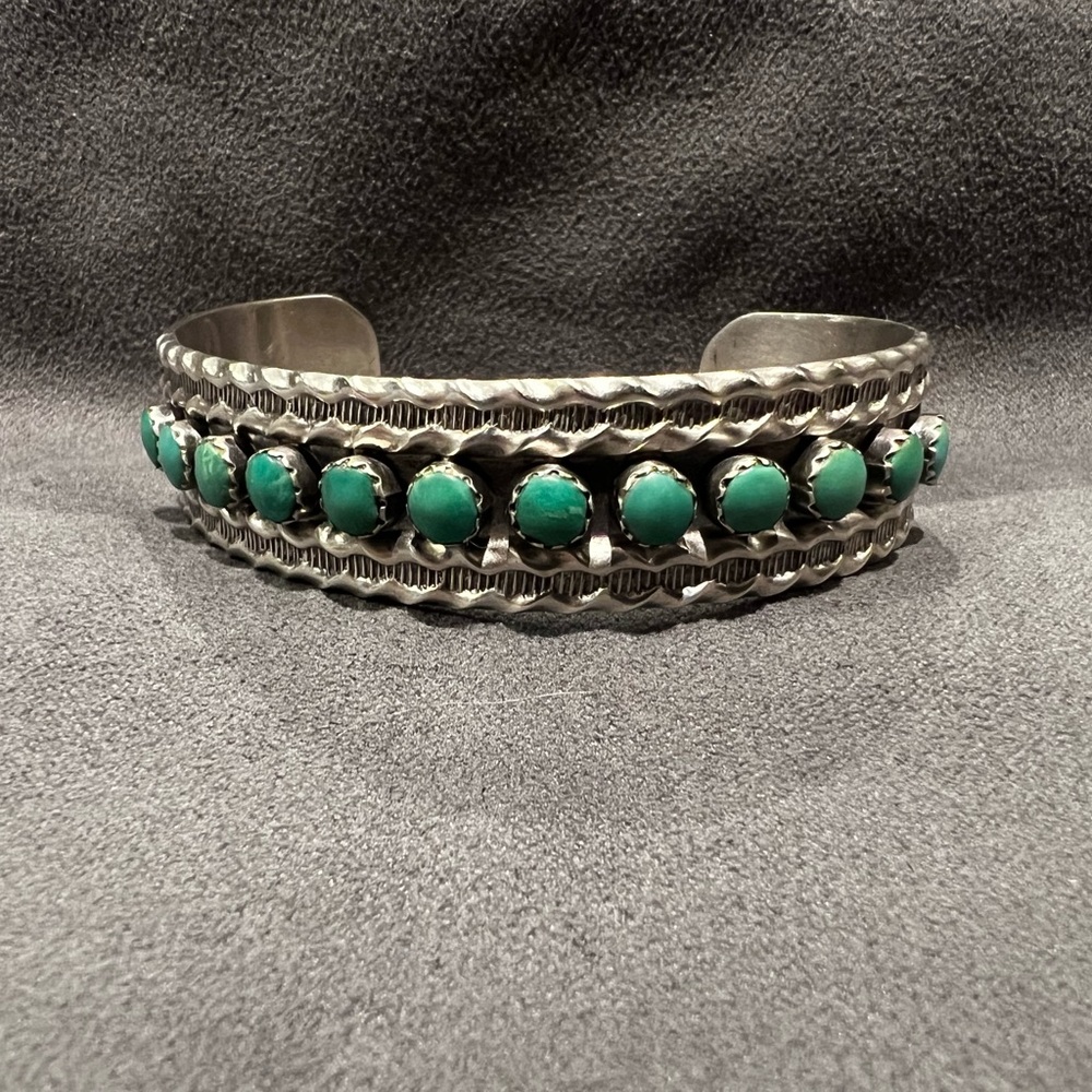** SOLD** Vintage Zuni Stamped Sterling & Natural Turquoise Cuff Bracelet